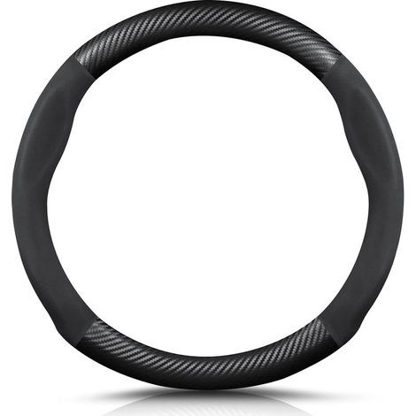 Forme Ronde Fibre de Carbone PU Cuir Couvre Volant, 38cm Antidérapant Couvre Volant, Voiture Respirant Sport Housse Volant, Voiture Pour Diamètre (1/5)