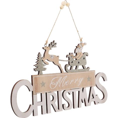 1 Stück kreative Hängeanhänger aus Holzbrett als Weihnachtsdekoration (Holzfarbe)-30.5X16.5X0.5CM (1/3)