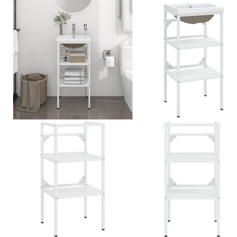 vidaXL Cadre de lavabo de salle de bain vasque à encastrer Blanc Fer (1/5)