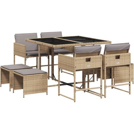 vidaXL Set Pranzo da Giardino 9 pz con Cuscini Beige Misto Polyrattan (1/5)