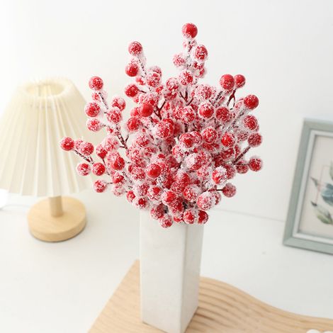 Rameau De Baies Rouges - Effet Neige Artificielle - 22 5 Cm - Pour Décoration De Sapin De Noël Et Couronne - 10 Pièces (1/5)