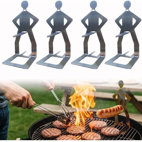 Ensemble de 4 accessoires de barbecue amusants : support à saucisses, grille de barbecue portable en acier inoxydable (1/5)