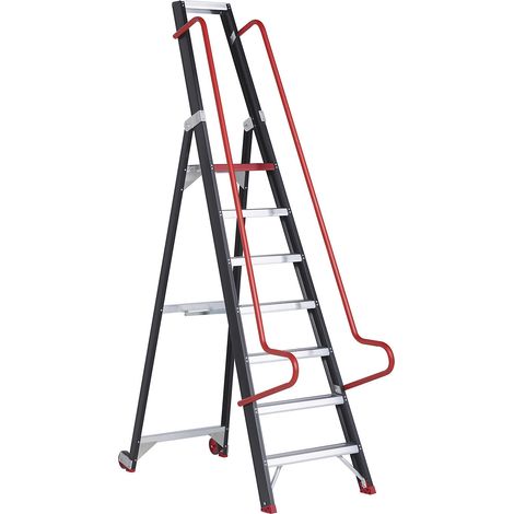 Certeo, Escabeau mobile pour rayonnages, avec mains courantes (1/5)