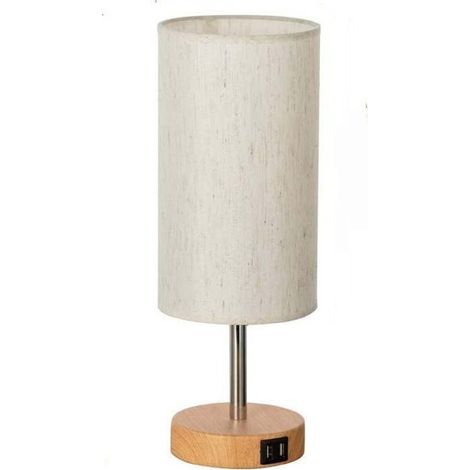 Lampe de Chevet avec 2 Ports de Charge USB E26 avec Interrupteur à Tirette bois (1/5)