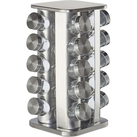 Lote de 20 botes de especias de diseño moderno para cocina, organizador giratorio 360° de acero inoxidable plateado 130009346 (1/5)
