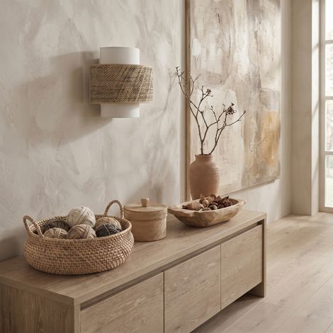 Aplique de Pared de Rafia Natural y Blanco  Serie CIRA (1/5)