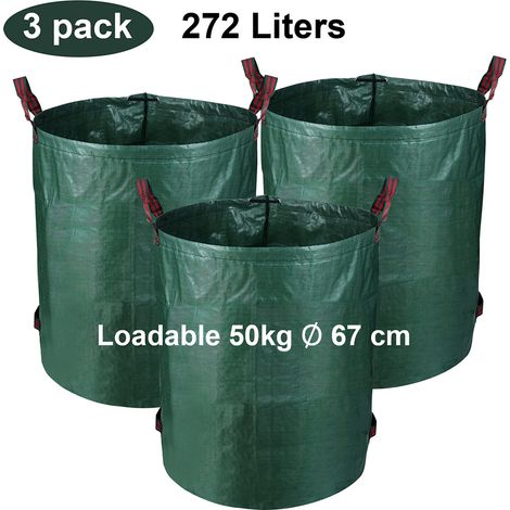 3X Sack Rasen Gartensack Laubsack Sack für Grünschnitt Grünschnitt Kompost 272L