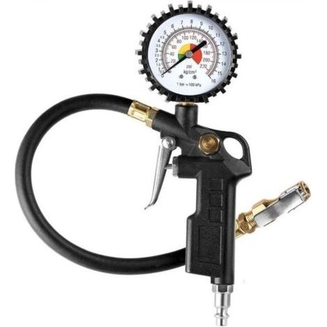 Kaelt - Manomètre de pression d'air pour gonfleur/dégonfleur de pneus avec tuyau en caoutchouc, cadran de 2-1/2 pouces, manomètre de gonflage de roue avec mandrin droit verrouillable en laiton compati (1/5)