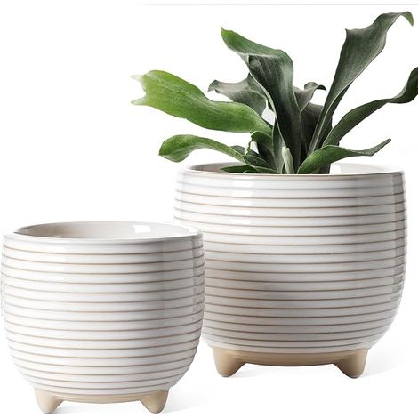 Ceramic Flower Pot, 13+16cm Plant Pots, Modern for Home and Office, Indoor Pot with Drainage Hole, White Reactive Enamel (1/5)