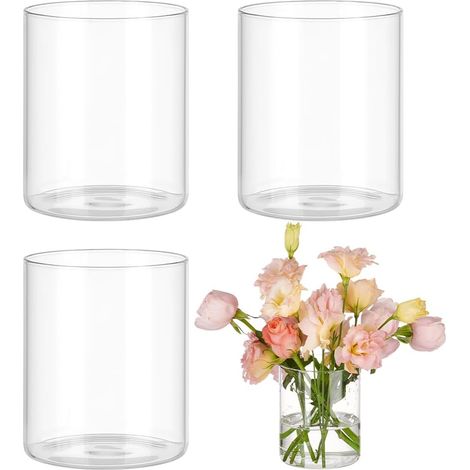 Set aus 4 zylindrischen Glasvasen, 12 cm, für Stumpenkerzen, Hotels oder Empfänge