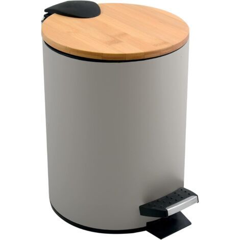 Poubelle à pédale en acier et bambou 3L Taupe mat