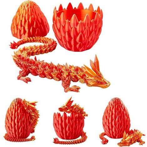 Œuf de dragon imprimé en 3D, dragon en cristal dans un œuf de dragon, œuf surprise, dragon articulé, cadeau pour garçons et filles, rouge laser (1/5)