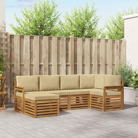 Ecksofa Set mit Kissen 6 pcs Natur und Beige Massivholz Akazie