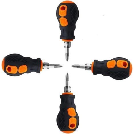 Lot de 4 Tournevis court, Outil Tournevis magnétique court 2 en 1 avec tête cruciforme et tête plate, petit tournevis de poche pour réparation de bricolage (1/5)