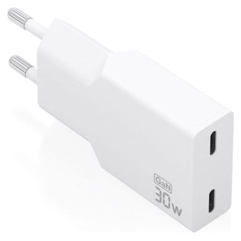 Cargador de Pared GaN Aisens A110-1003/ 2xUSB Tipo-C/ 30W/ Blanco