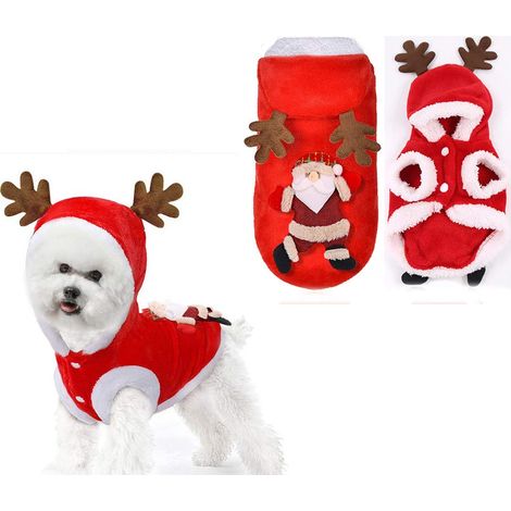 Vêtements de Noël pour animaux de compagnie - Vêtements de Noël pour chien/chat - Longueur dos 33 cm, tour de poitrine 42 cm - Bois de renne avec capuche - Costume de Noël (1/3)