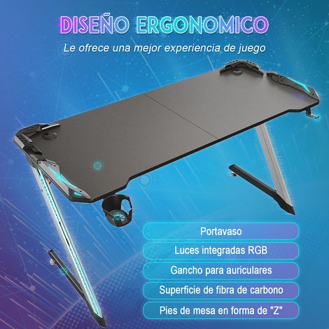 SONNI Mesa Gaming Grande 140X60X75cm,Escritorio para Juegos Ordenador PC,con Gancho para Auriculares y Portavaso,Gaming Desk (1/5)