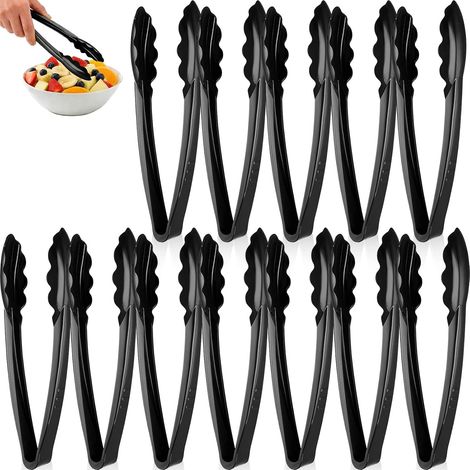 12Pièces Pinces Service Plastique, Pinces Alimentaire Cuisine Noir, Pince Pain Alimentaires Ustensiles Salle Manger Réutilisables pour Grill, Fête, Buffet, Apéritif, Barbecue, Evénement, Salade (1/5)
