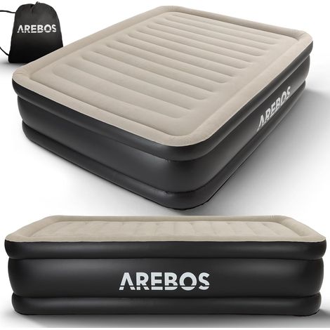 Arebos – Matelas gonflable autogonflant 203x152,5x51 cm – Pompe intégrée – Charge max 295 kg – Sac de rangement inclus – Gris / Anthracite (1/5)