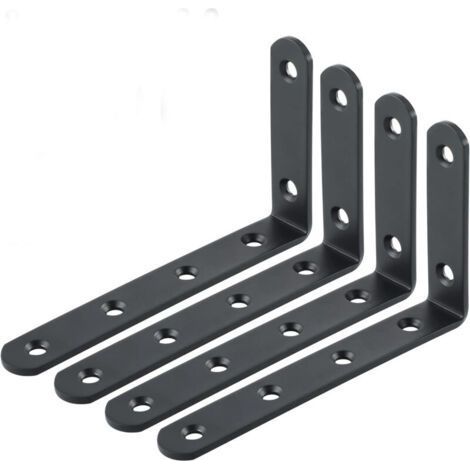 Wall Mount Shelf Brackets Stamped Metal Console Corner Bracket for Hanging Shelf, 125 mm x 75 mm, Matte Black Finish in Stainless Steel, 4 Pcs (1/4)