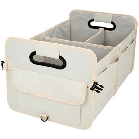 Pair Organisateur de coffre de voiture austoces, pliable, durable, à plusieurs compartiments et sangles réglables (beige) (1/5)