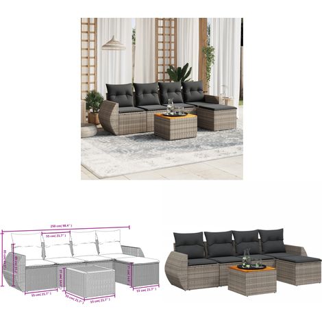 6-tlg. Garten-Sofagarnitur mit Kissen Grau Poly Rattan - Gartenmöbel Set - Outdoor Möbel - Rattan Gartenset - Lounge Set - Esstisch Set - Home & Living (1/3)