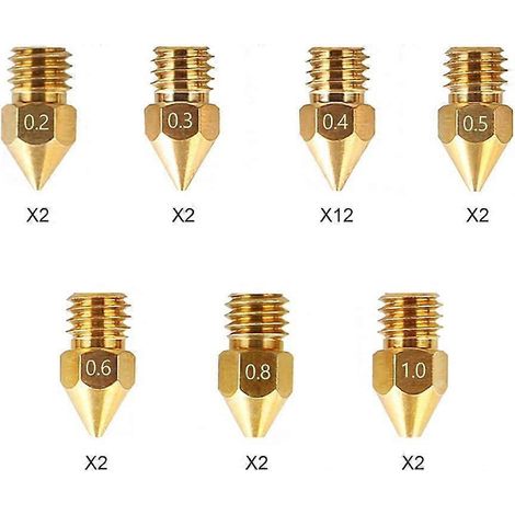 Kit de 24 buses en laiton pour imprimante 3D (séries 3 et CR-10) : diamètres 0,2 mm, 0,3 mm, 0,4 mm, 0,5 mm, 0,6 mm, 0,8 mm et 1,0 mm. (1/5)