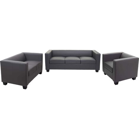 Salotto componibile lounge moderno elegante Lille M65 composizione 3-2-1 ecopelle grigio scuro