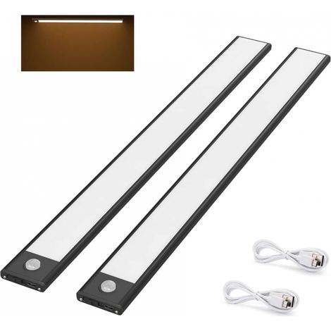 Lampe de Placard LED Sans Fil Rechargeable par USB Aimanté Détecteur de Mouvement Modes d’Éclairage Chaud 3000K 2 pcs 40cm 73 2 Noir Blanc (1/5)