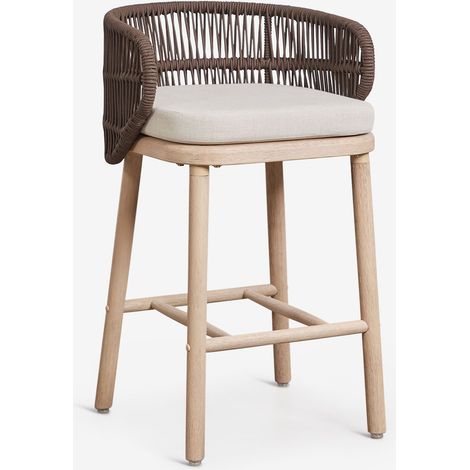 Sgabello alto da giardino in legno di acacia e corda intrecciata Capri SKLUM            