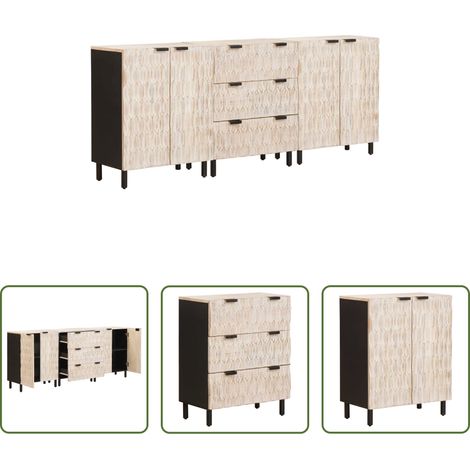 Bois de mangue - Buffet 3 pcs Finition Lavage Blanc 180 x 33 x 75 cm (1/5)