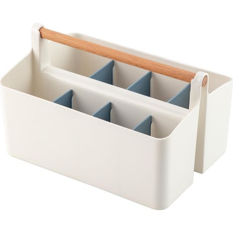 Grand panier portable avec poignées, boîte de rangement avec séparateurs ajustables, séparateurs bleus (1/5)