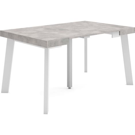 Skraut Home - Table console extensible, Console meuble, 140, Pour 6 personnes, Pieds en bois, Style moderne, Gris Ciment (1/5)
