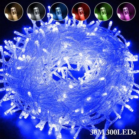 1 Guirlande lumineuse,300 LEDs,30M,Câble transparent,IP44,Bleu,Jardin,Noël,Mariage