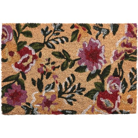 Felpudo moderno de interior 40 x 60 cm motivo floral reverso de PVC antideslizante fibra de coco natural multicolor Kita