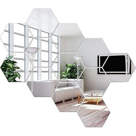 12Pcs Miroir Acrylique Stickers Muraux Miroirs Amovible Sticker Géométriques Hexagone Décalque Autocollant Mural pour Maison Chambre Salon Décor (1/5)