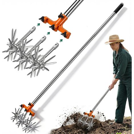 Cultivateur Rotatif, Cultivateur Jardin avec Manche Rétractable de 173 cm Motoculteur Jardin avec Dents Amovibles Cultivateur Jardin en Acier Inoxydable Cultivateur Rotatif Motoculteur Rotatif (1/5)