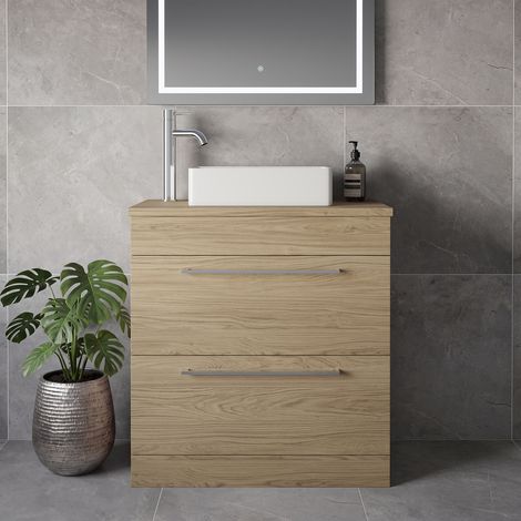 Napoli 390 Light Oak 800mm 2 Drawer Vanity Unit for Countertop Basins - 800mm - Chrome 480mm Handle