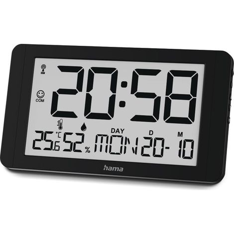 Hama Kuba Reloj de pared digital negro radiocontrolado