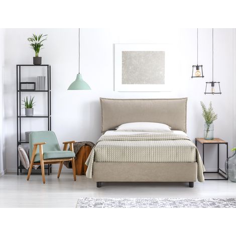 EVERGREENWEB Letto Piazza e Mezzo con Contenitore e Rete Doghe in Legno con Materasso 120x195 cm + Cuscino Memory foam, Elegante Testiera in Tessuto Sfoderabile Ideale per Camera da Letto - colore Tor (1/2)