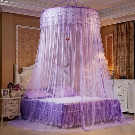 Moustiquaire ronde respirante en dentelle, Style princesse, rideau de lit (violet) (1/5)