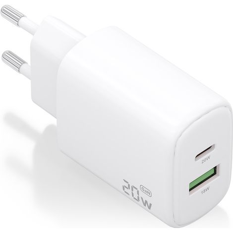 Cargador GaN de Pared Aisens A110-0909/ 1xUSB Tipo-C/ 1xUSB/ 20W/ Blanco