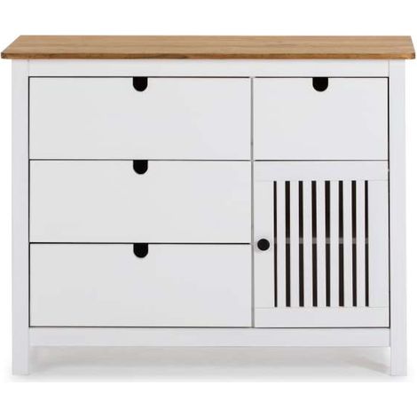 Cómoda 4 cajones 1 puerta acabado blanco modelo Luna, 100 cm(ancho) 80 cm(alto) 40 cm (fondo) (1/4)