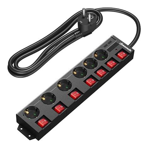 6-Way Power Strip with Individual Switches, 3680W Max, Wall (1/5)