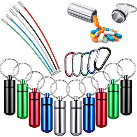 10 pastilleros de aluminio, organizador de pastillas con llavero, mini frasco portátil para pastillas, mini frasco impermeable, caja contenedora para medicamentos, cápsula de aluminio a prueba de fuga