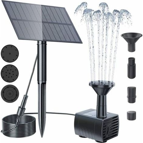 Pompe Solaire de Fontaine 1.5W 150LH Pompe a Eau de Fontaine Solaire Avec Panneau Solaire Avec 4 buses pour Bassin Jardin PZCC