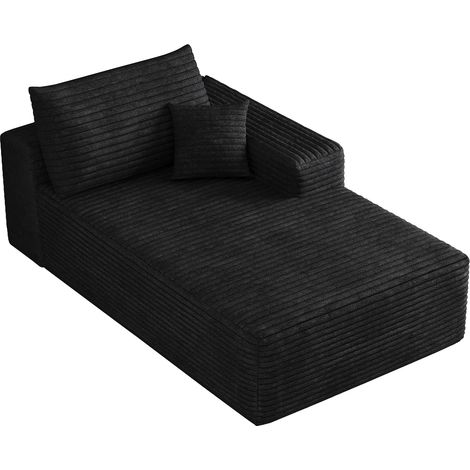 Divano con Chaise Longue Reversibile, Penisola a Destra, Senza Montaggio, Seduta Profonda e Design Modulare, Tessuto, Nero (1/5)