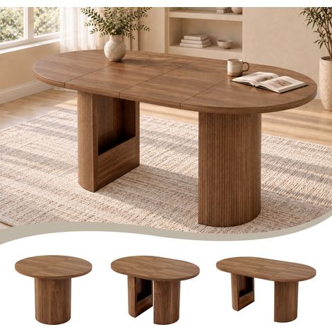 Table de salle à manger extensible 90/125/160 x 90 cm, idéale pour 4 à 8 personnes, conception télescopique en deux parties, plateau épais, style minimaliste, bureau avec espace de rangement, finition (1/5)
