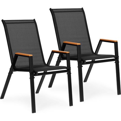 Ensemble de 2 chaises de jardin noires, structure en acier, tissu textilene. (1/5)