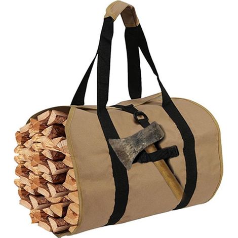 GDHZS- Sac de Transport pour Bois de Chauffage, Sac pour Bois de Cheminée, Toile Sac à Bûche, Sac Transport Résistant à Eau, Accessoires de Cheminée Pliables, Idéal pour Poêles, Camping, Plage (Kaki) (1/3)
